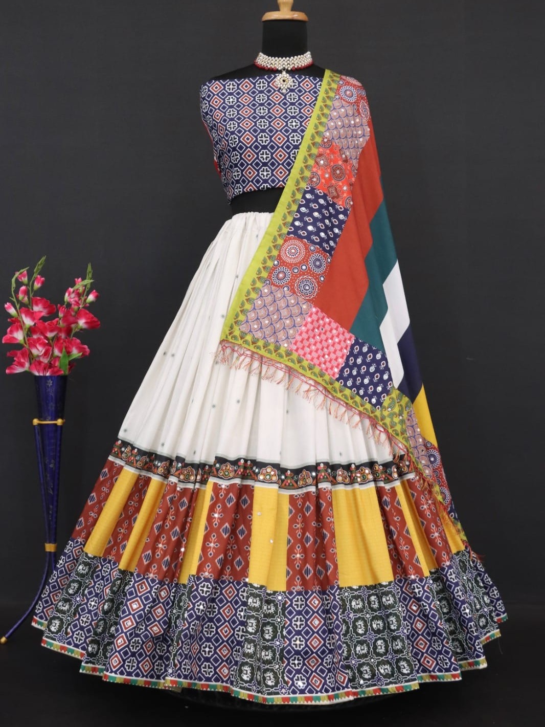 Printed With Real Mirror Lehenga Choli