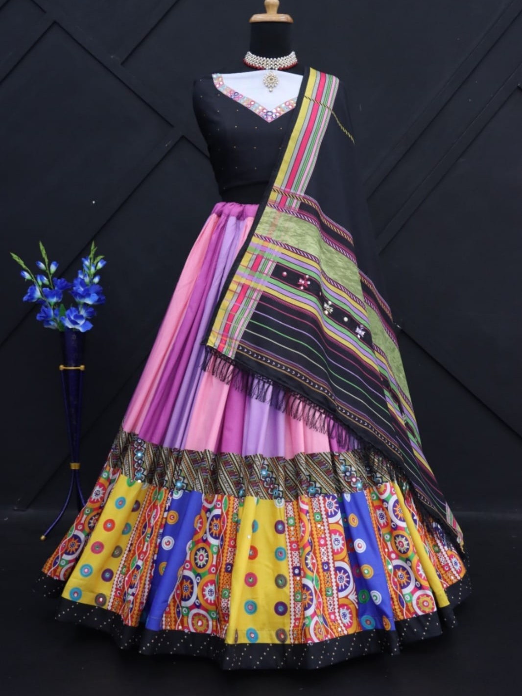 Printed With Real Mirror Lehenga Choli