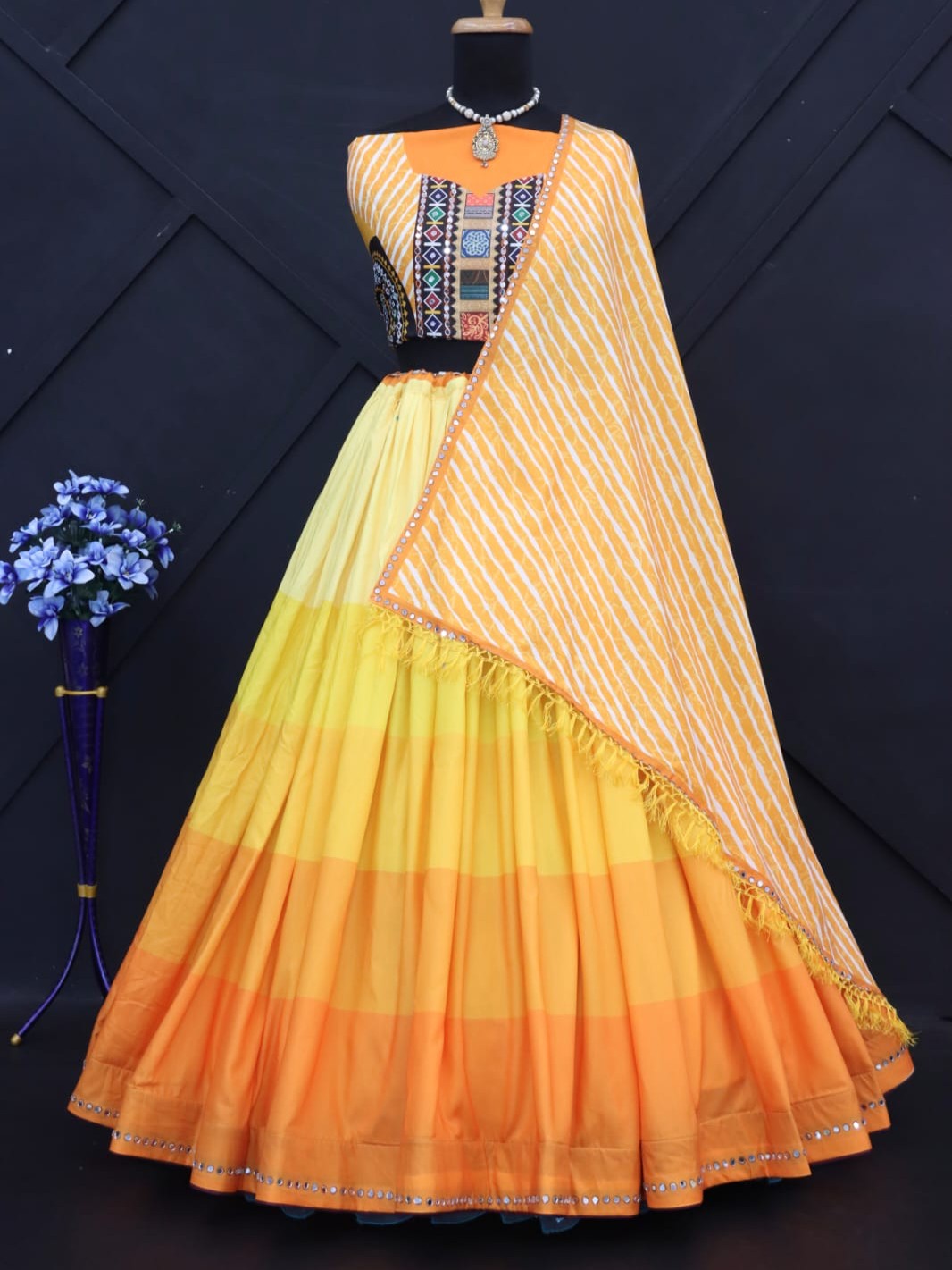 Printed With Real Mirror Lehenga Choli