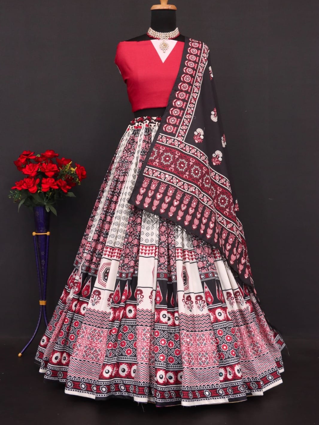 Printed With Real Mirror Lehenga Choli