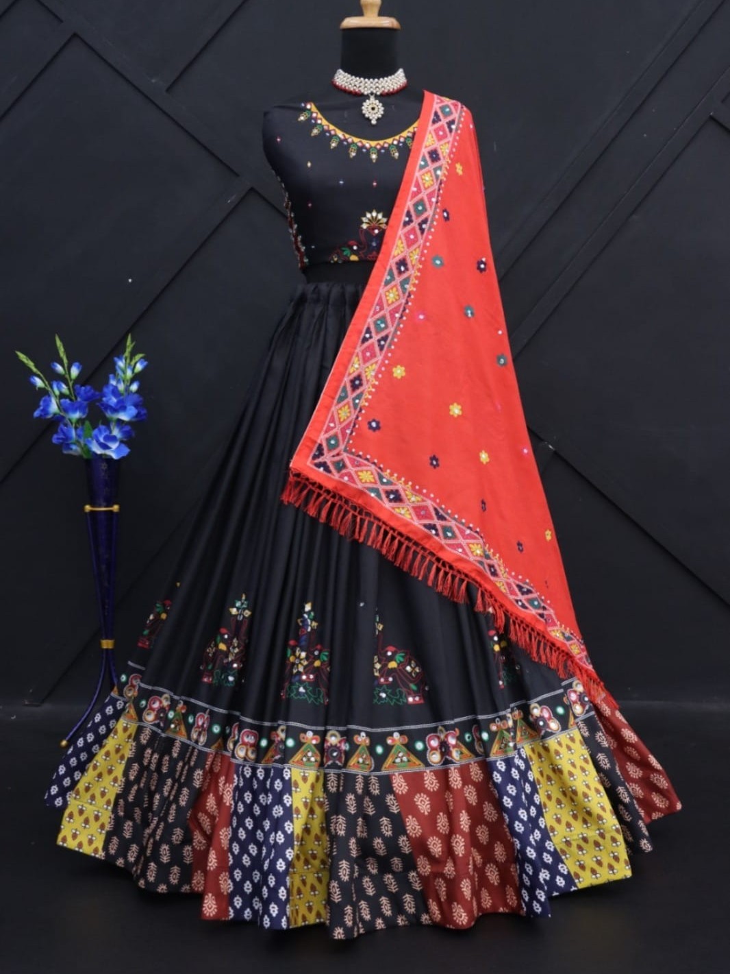 Printed With Real Mirror Lehenga Choli