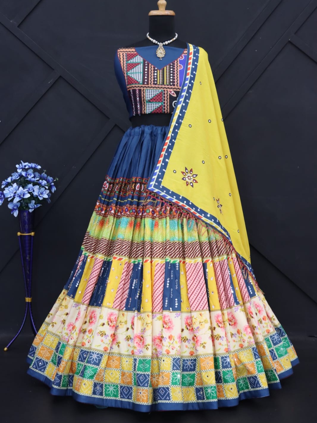 Printed With Real Mirror Lehenga Choli