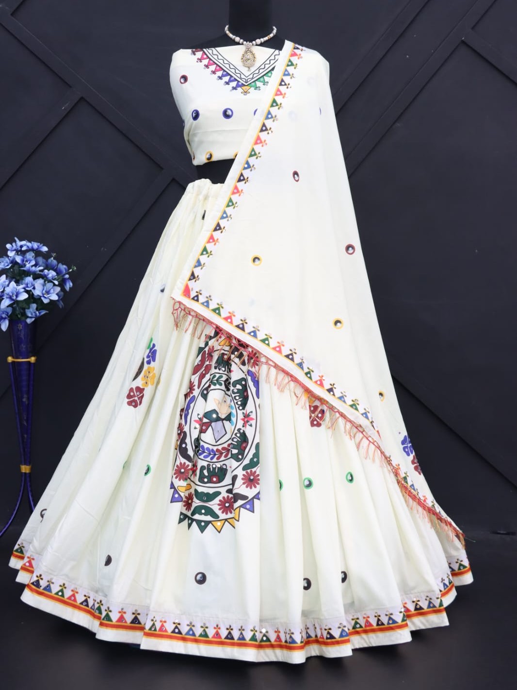 Printed With Real Mirror Lehenga Choli