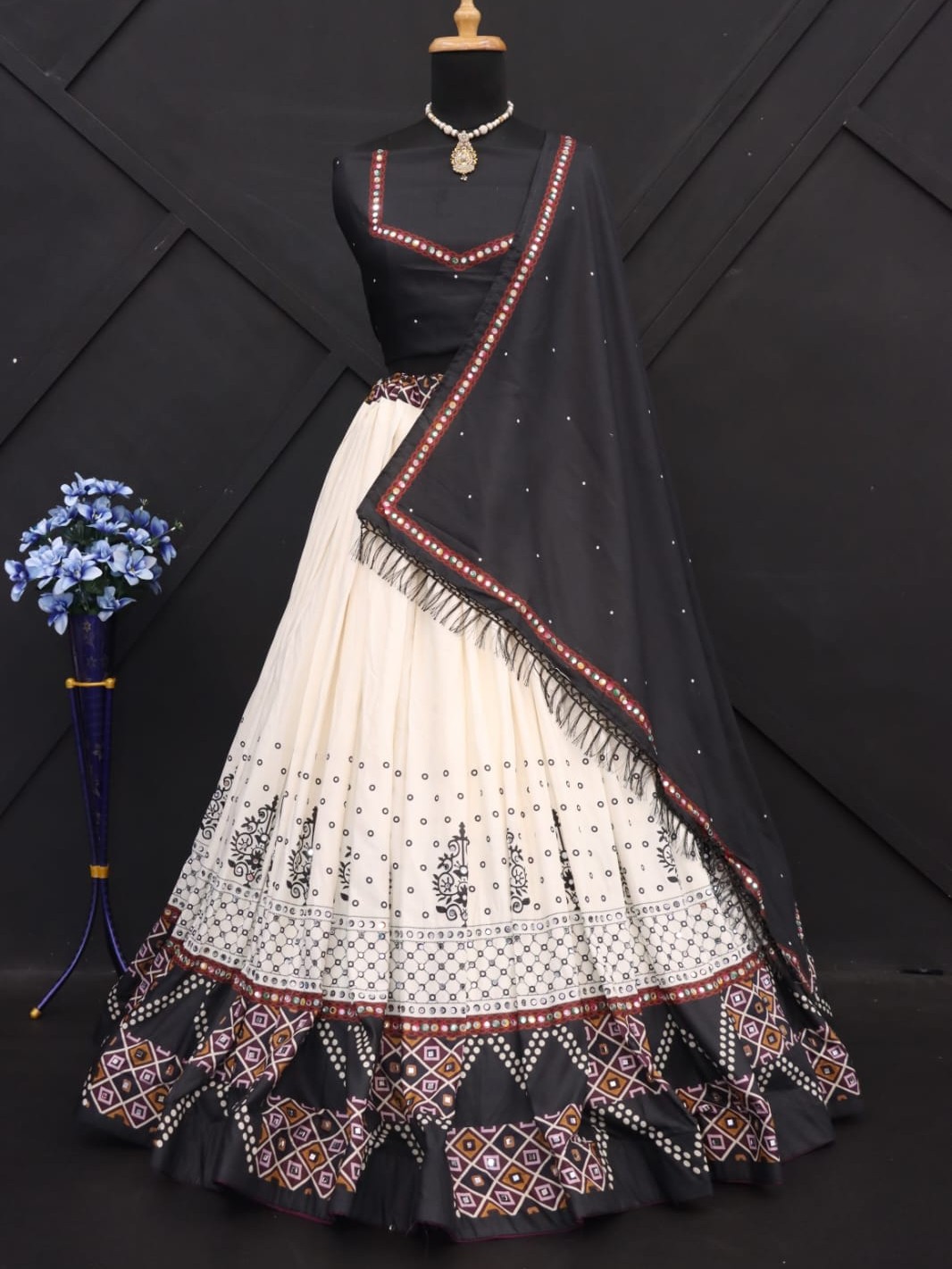 Printed With Real Mirror Lehenga Choli