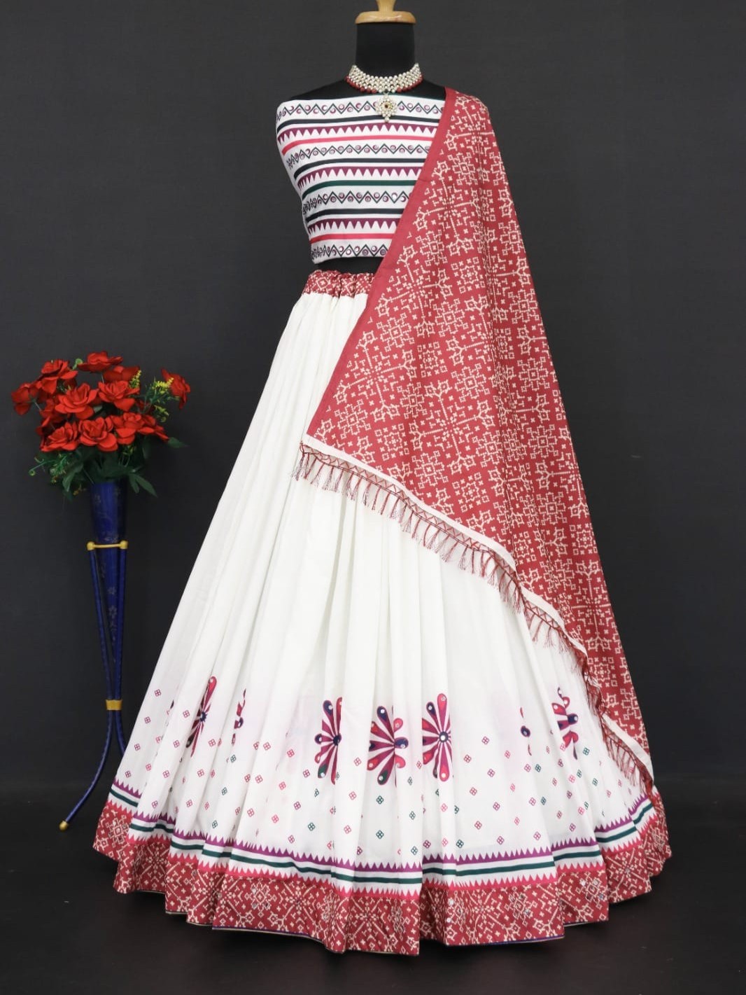 Printed With Real Mirror Lehenga Choli