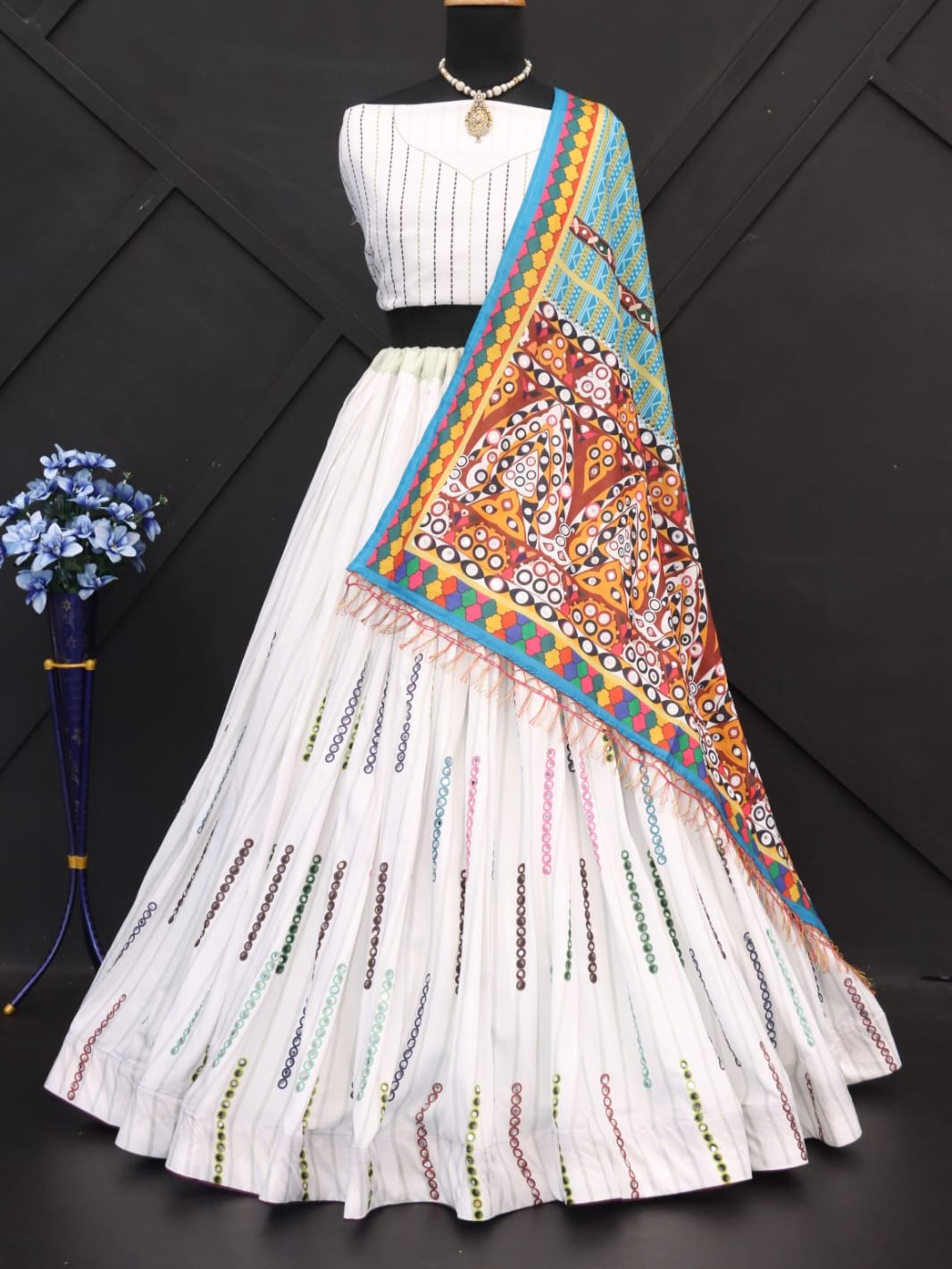 Printed With Real Mirror Lehenga Choli