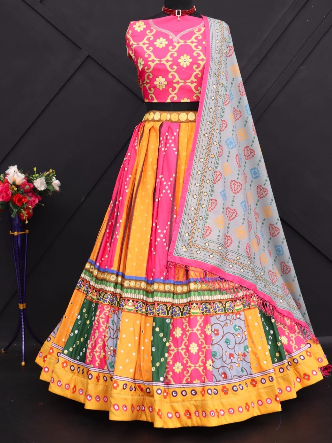 Printed With Real Mirror Lehenga Choli