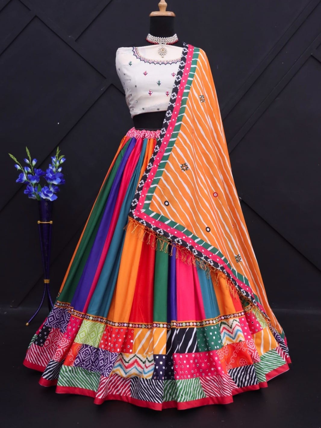 Printed With Real Mirror Lehenga Choli