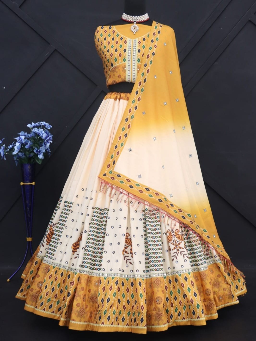 Printed With Real Mirror Lehenga Choli