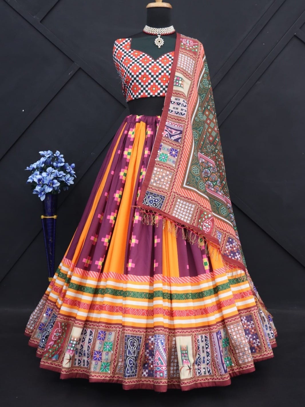 Printed With Real Mirror Lehenga Choli