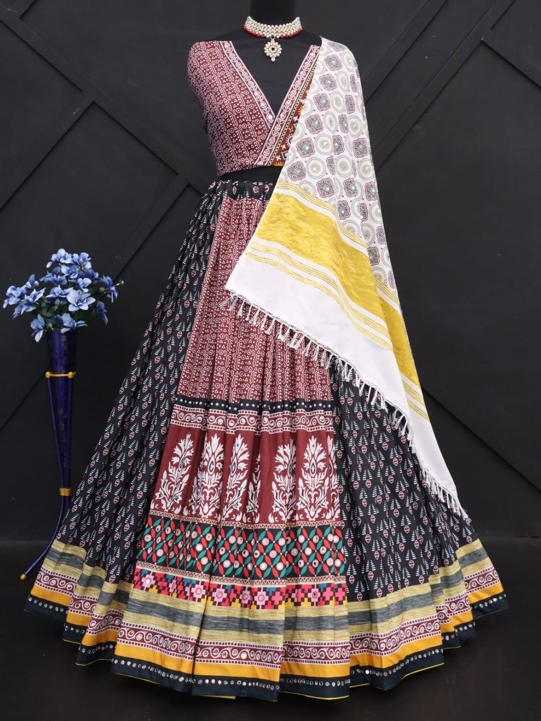 Printed With Real Mirror Lehenga Choli