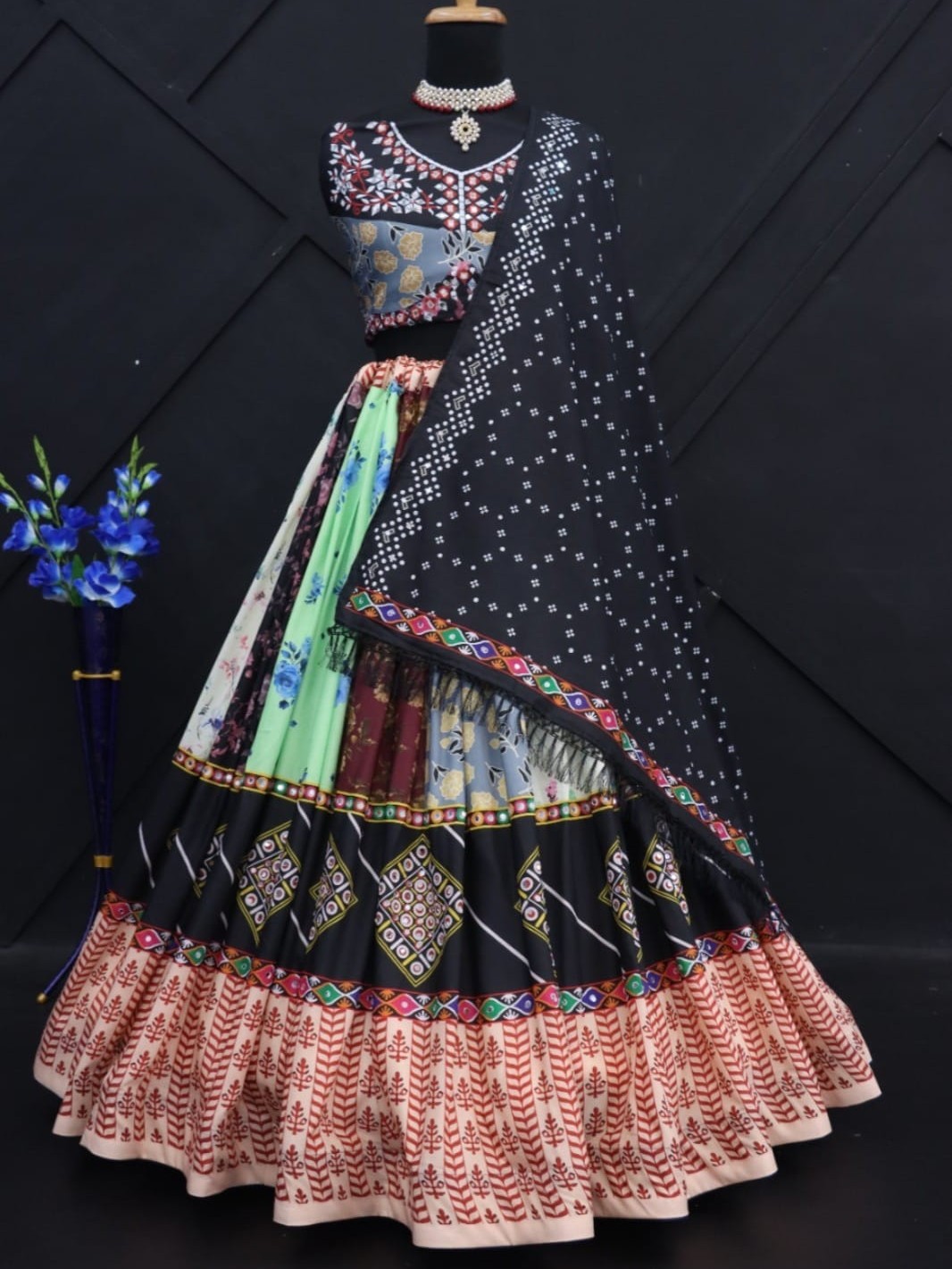 Printed With Real Mirror Lehenga Choli