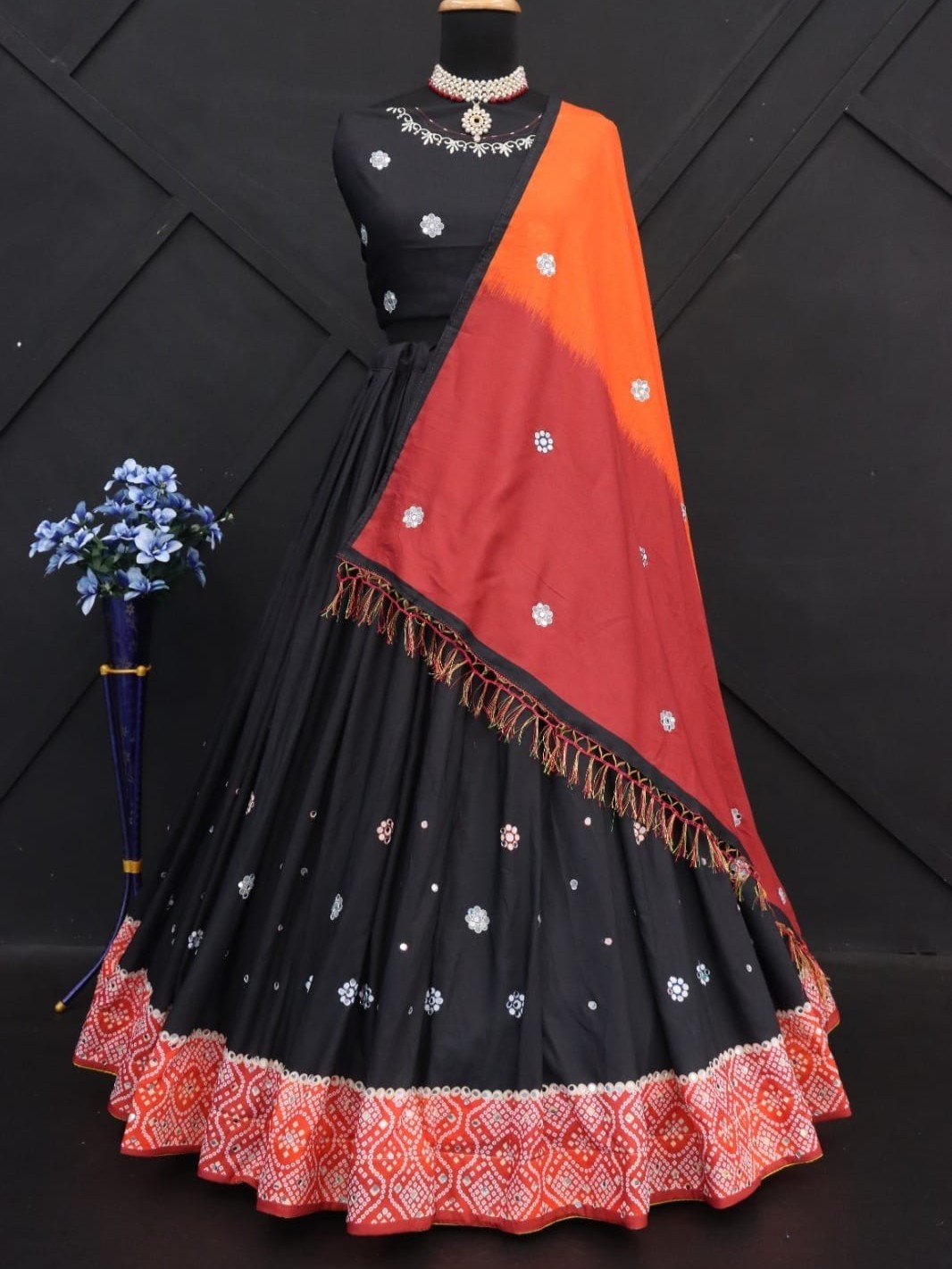 Printed With Real Mirror Lehenga Choli
