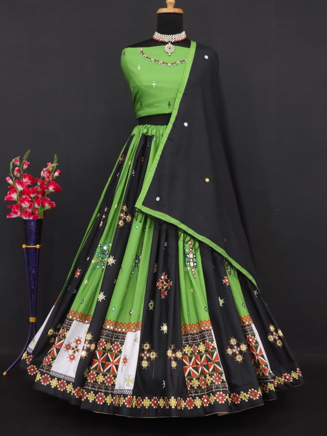 Printed With Real Mirror Lehenga Choli