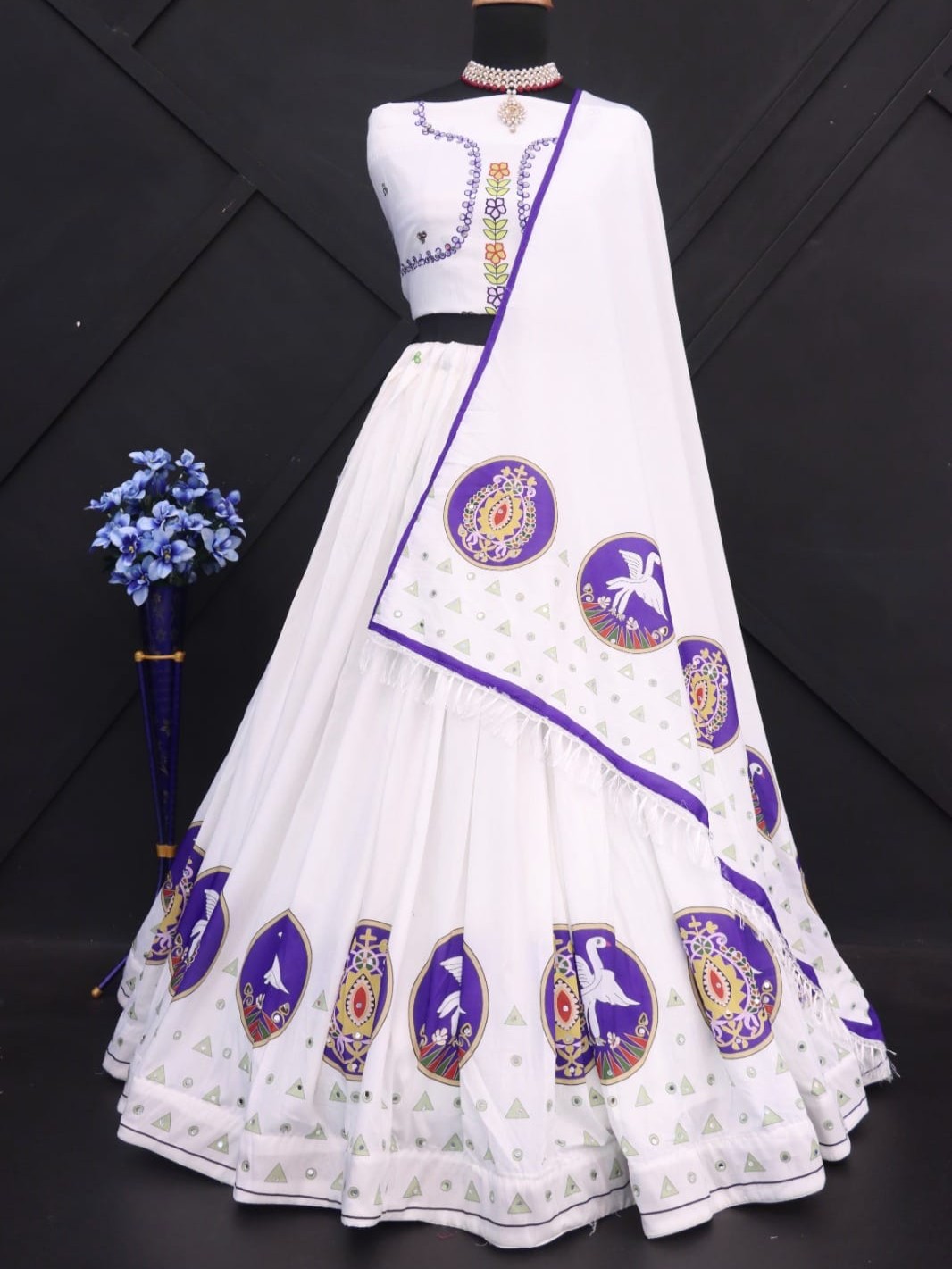 Printed With Real Mirror Lehenga Choli