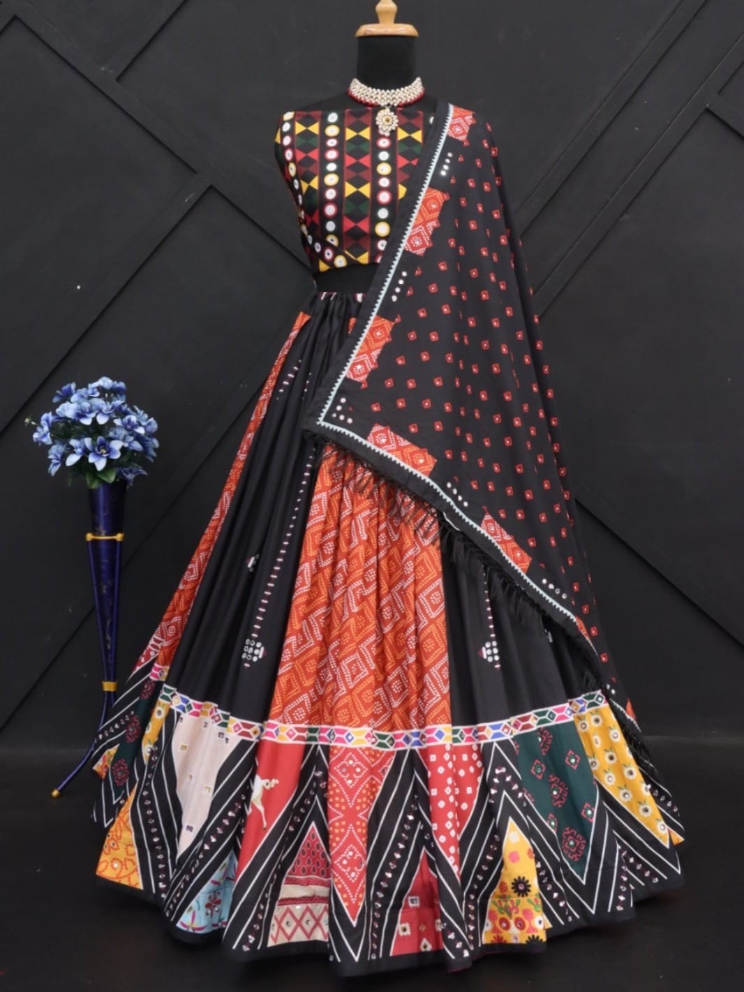 Printed With Real Mirror Lehenga Choli