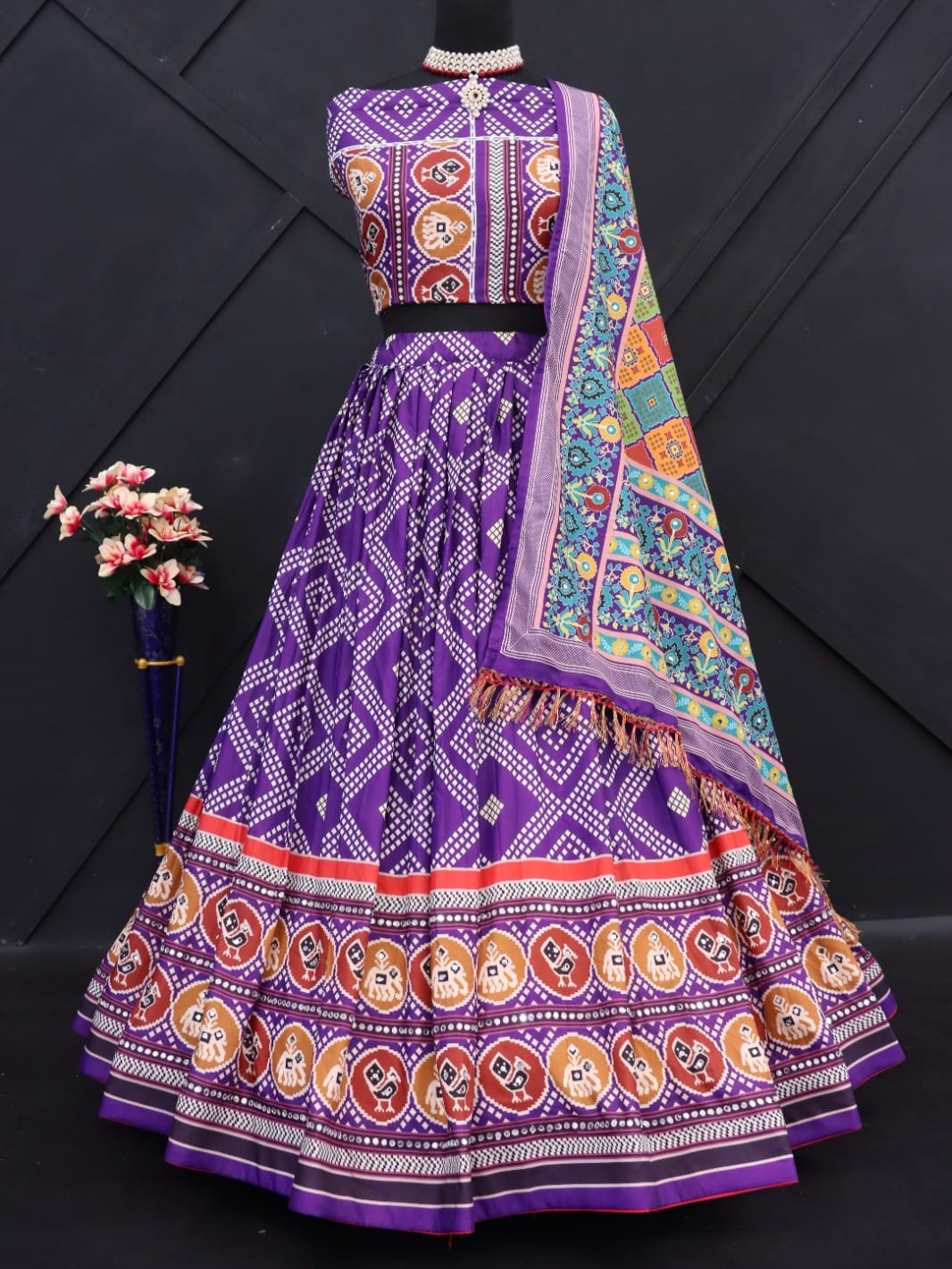 Printed With Real Mirror Lehenga Choli
