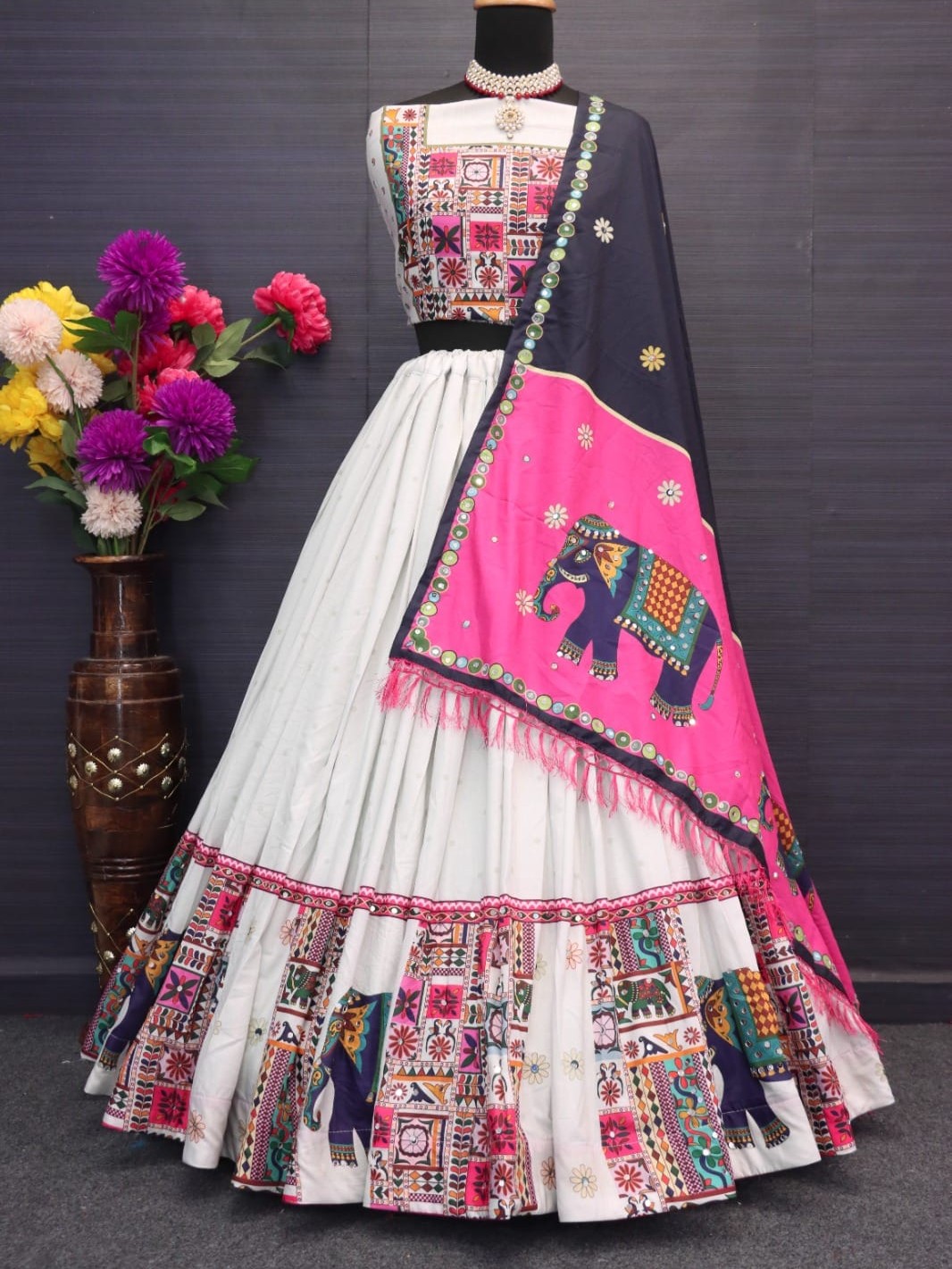 Printed With Real Mirror Lehenga Choli
