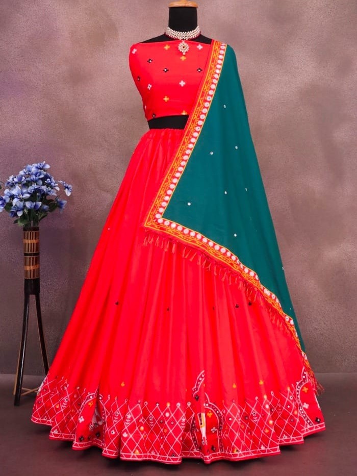Printed With Real Mirror Lehenga Choli