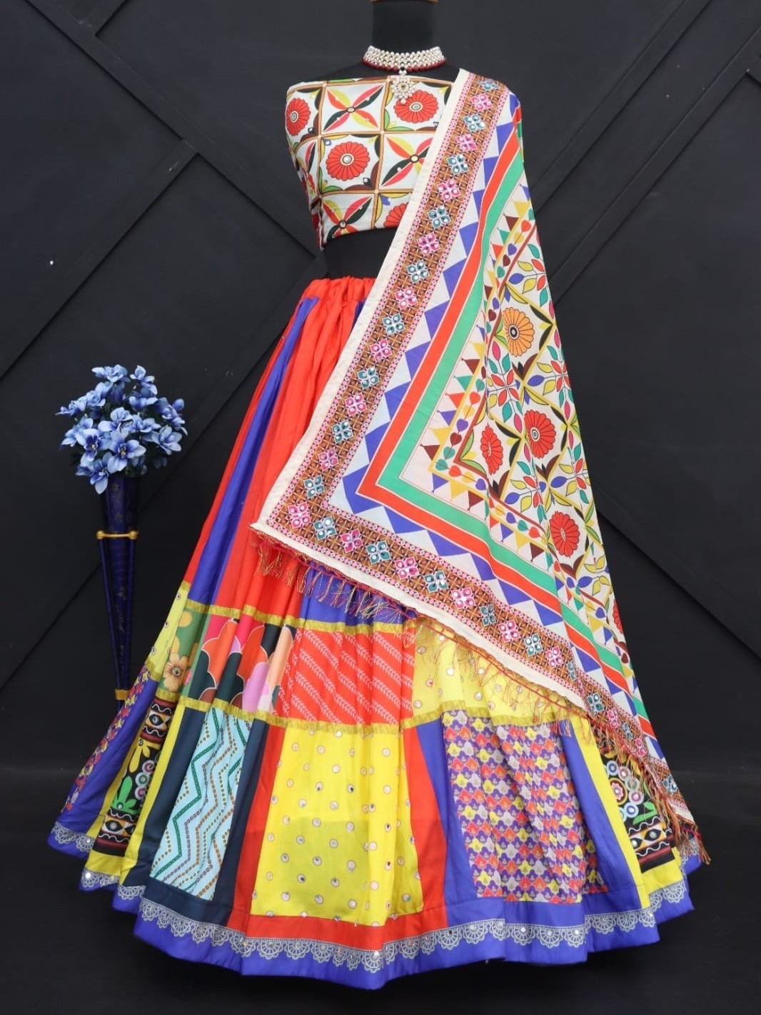 Printed With Real Mirror Lehenga Choli