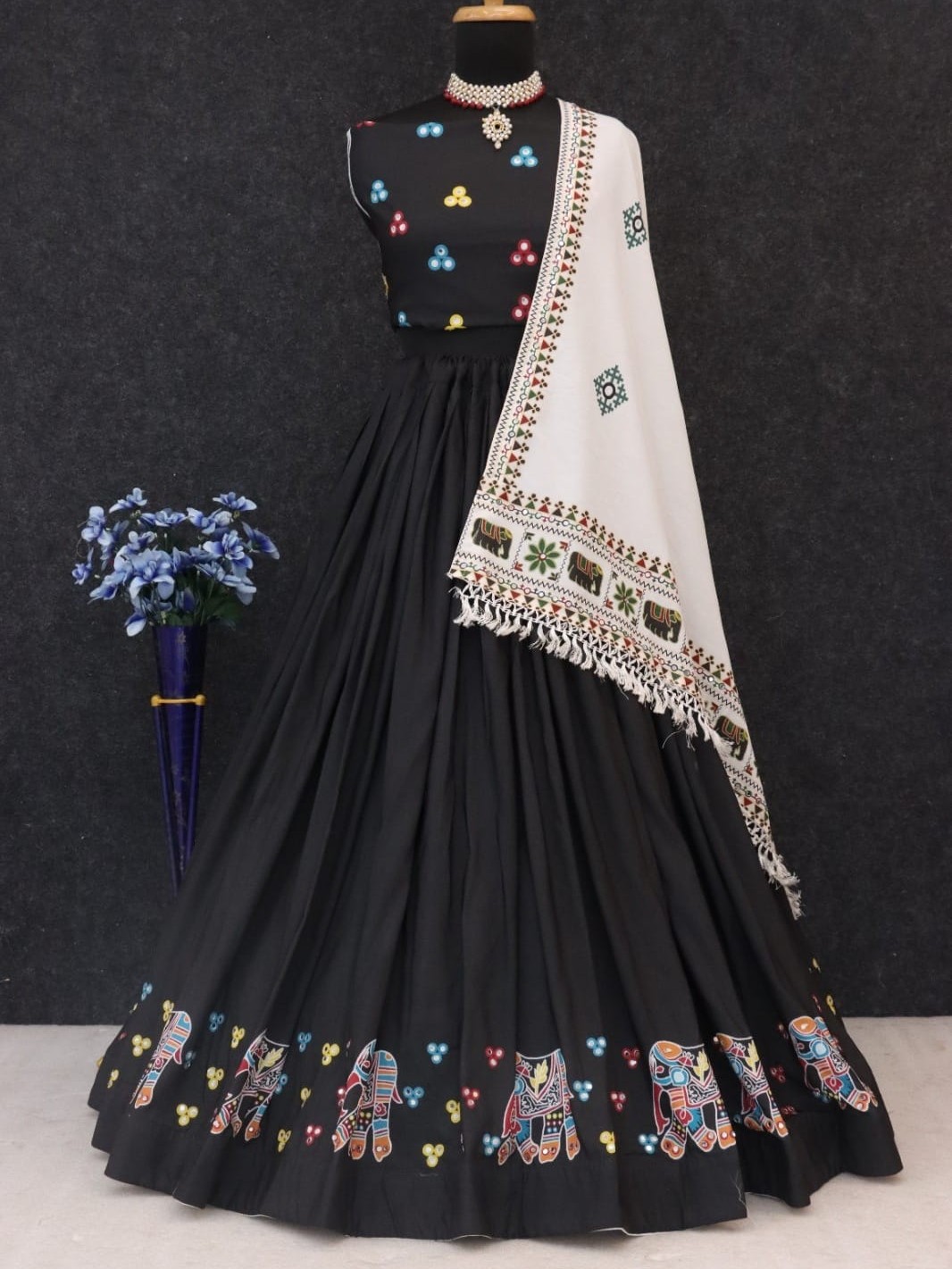 Printed With Real Mirror Lehenga Choli
