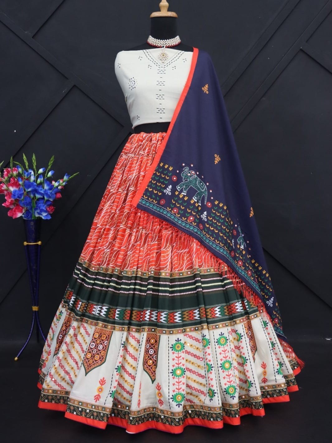 Printed With Real Mirror Lehenga Choli