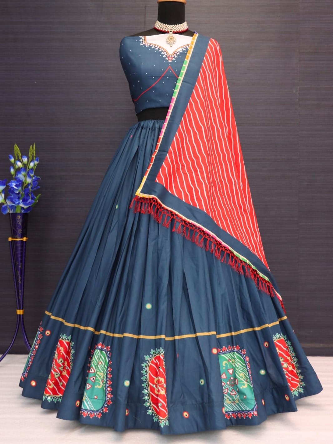 Printed With Real Mirror Lehenga Choli