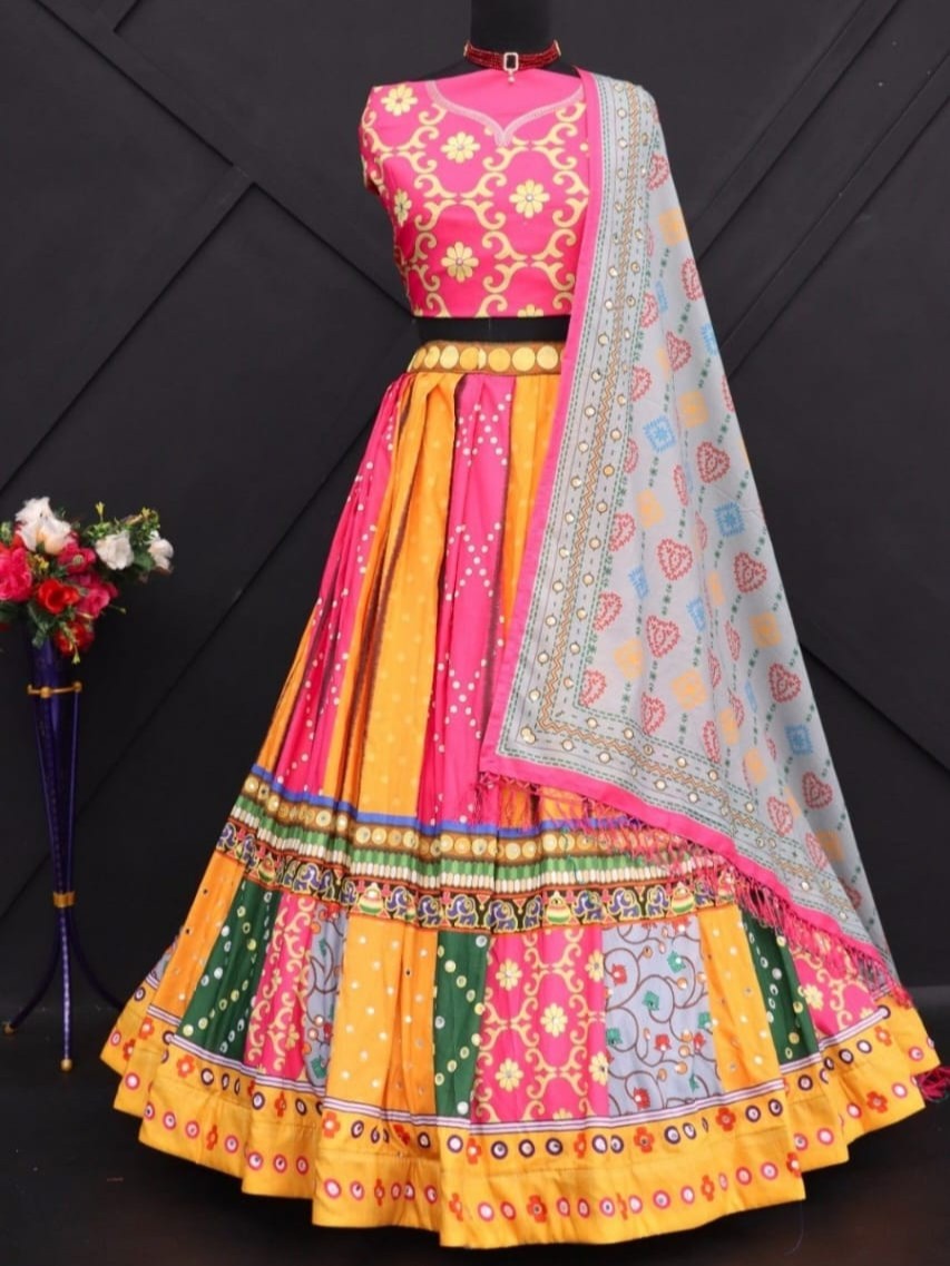 Printed With Real Mirror Lehenga Choli