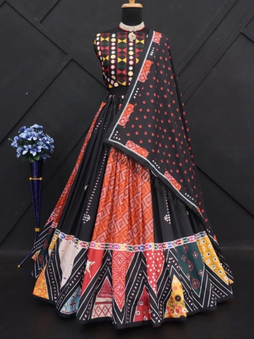 Printed With Real Mirror Lehenga Choli