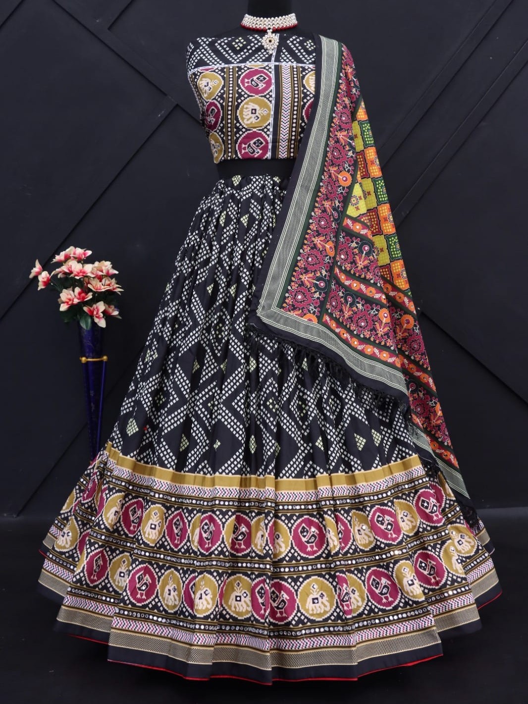 Printed With Real Mirror Lehenga Choli