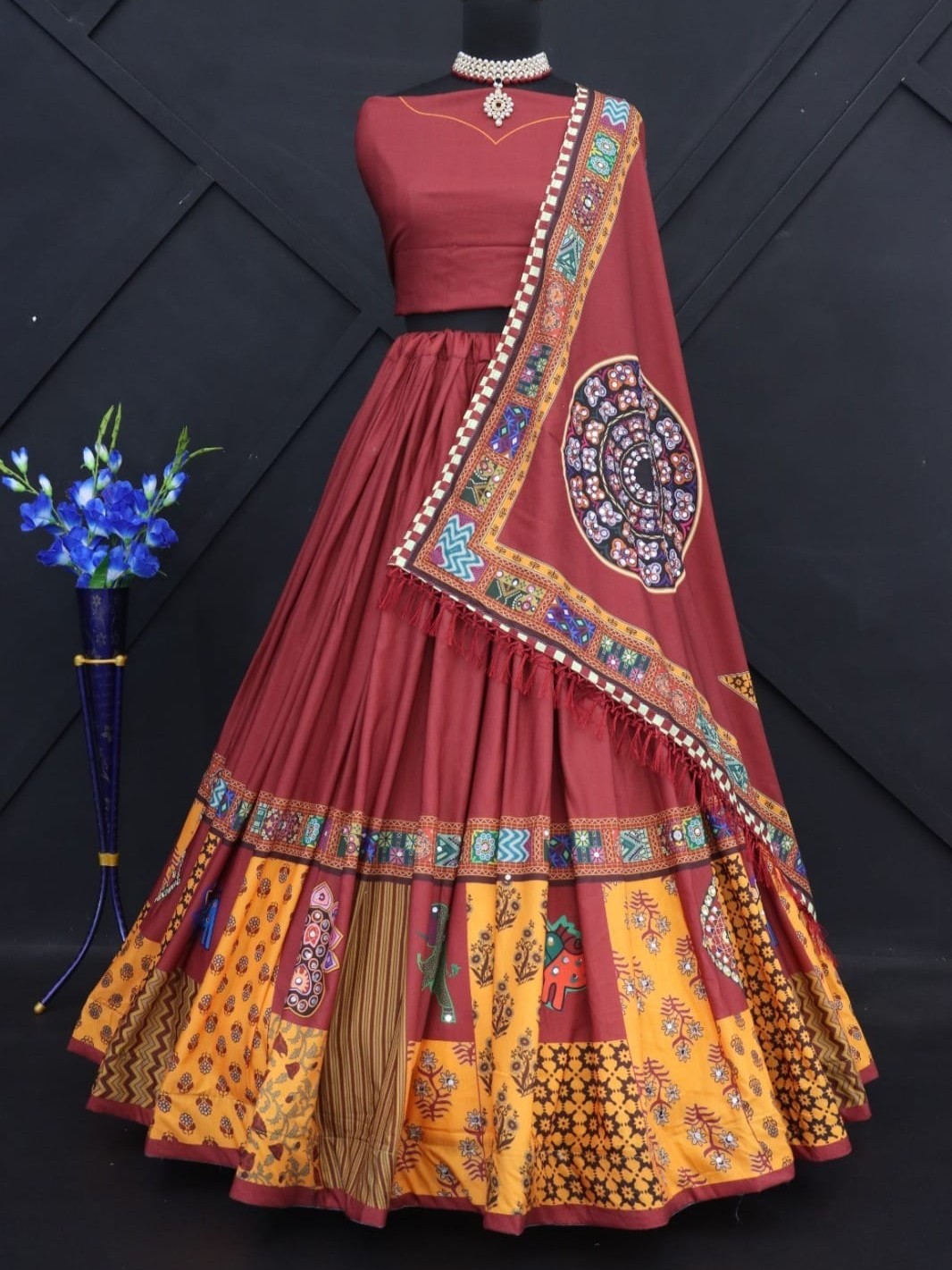 Printed With Real Mirror Lehenga Choli