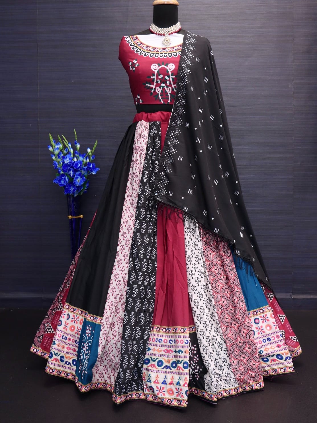 Printed With Real Mirror Lehenga Choli