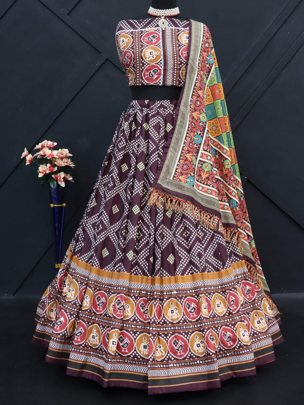 Printed With Real Mirror Lehenga Choli