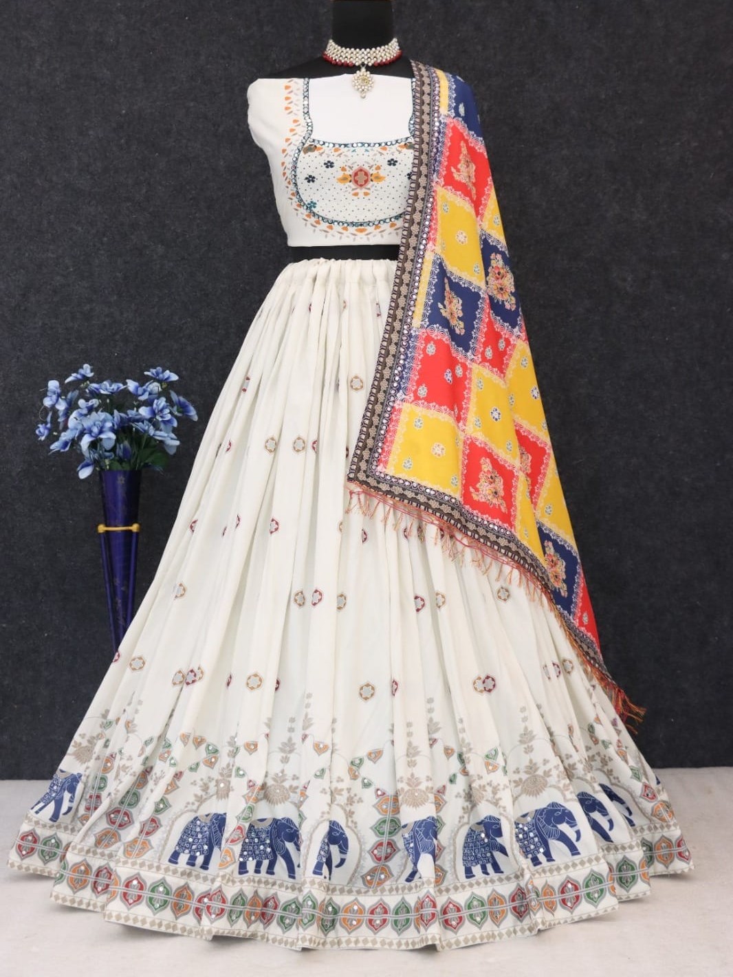 Printed With Real Mirror Lehenga Choli