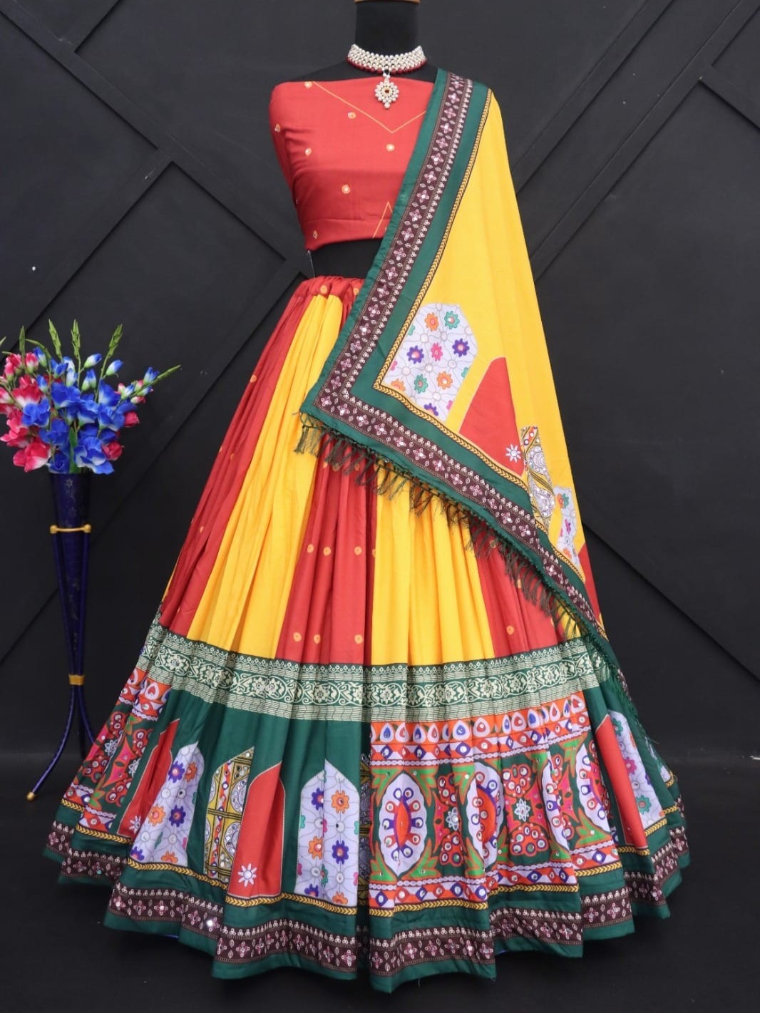 Printed With Real Mirror Lehenga Choli