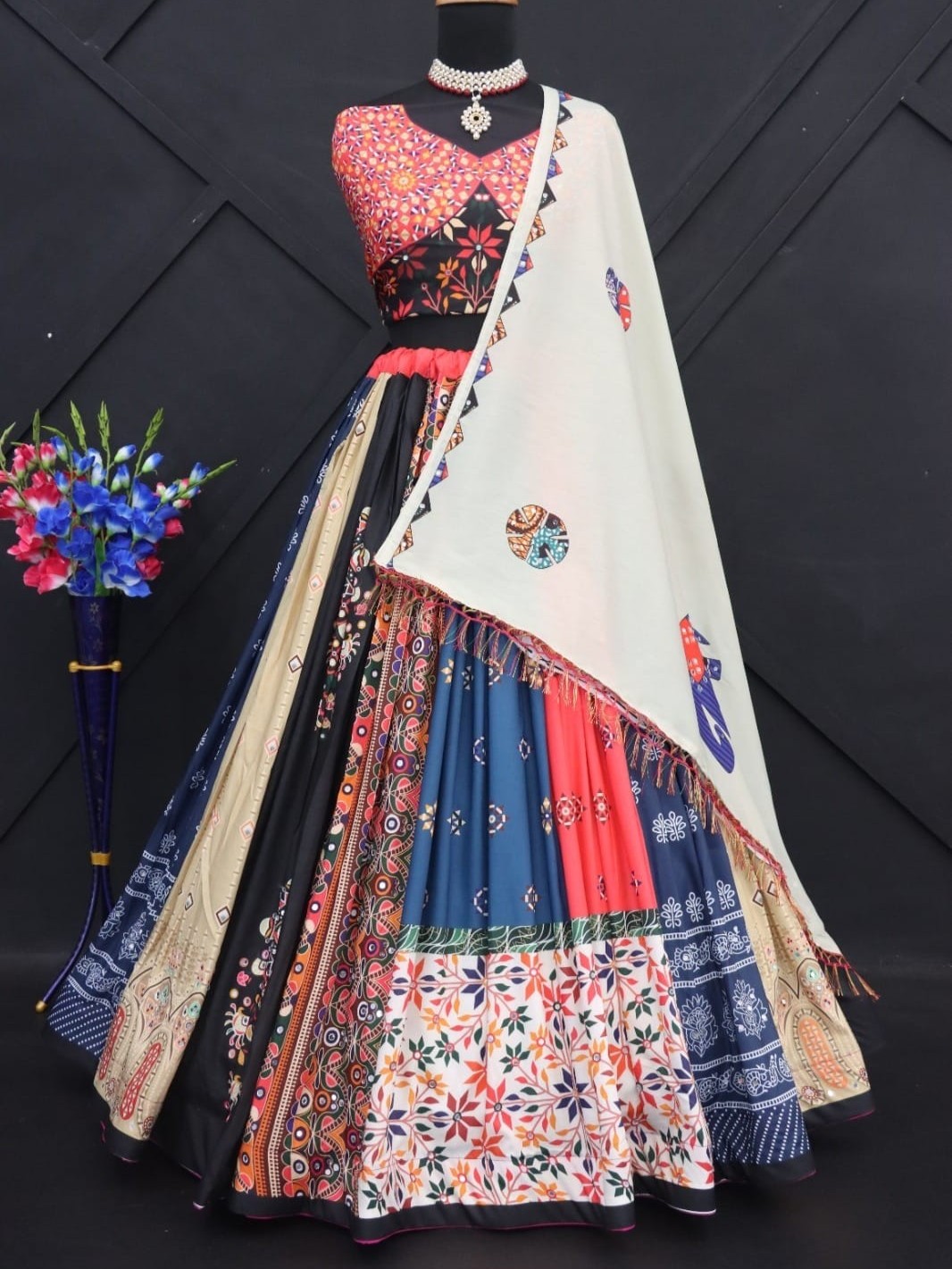 Printed With Real Mirror Lehenga Choli