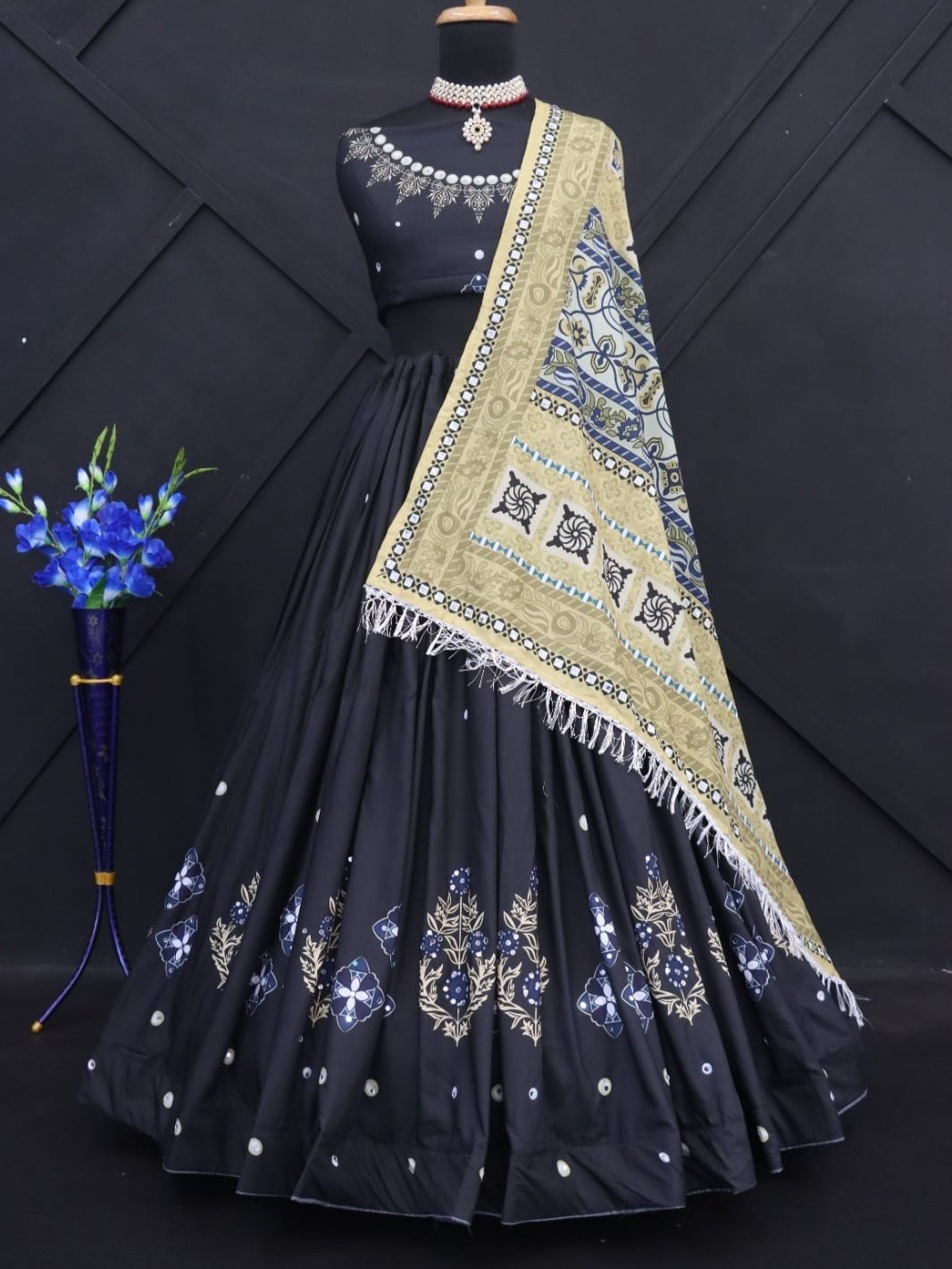 Printed With Real Mirror Lehenga Choli