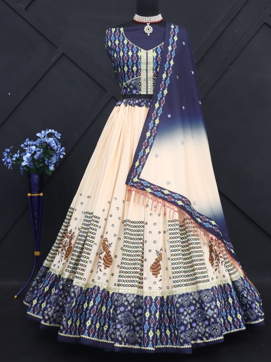 Printed With Real Mirror Lehenga Choli