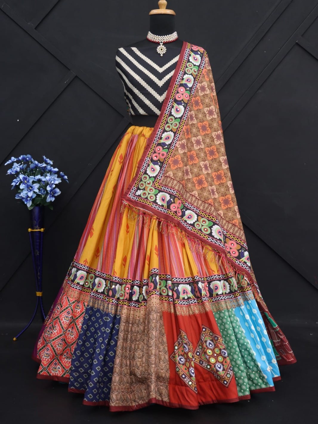 Printed With Real Mirror Lehenga Choli