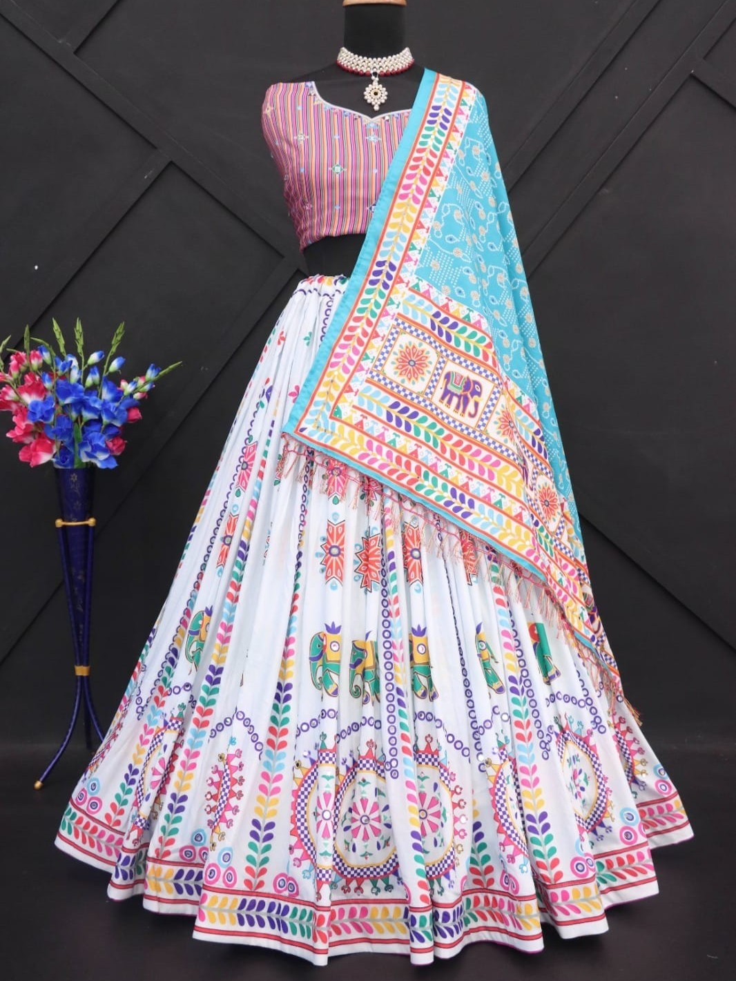 Printed With Real Mirror Lehenga Choli