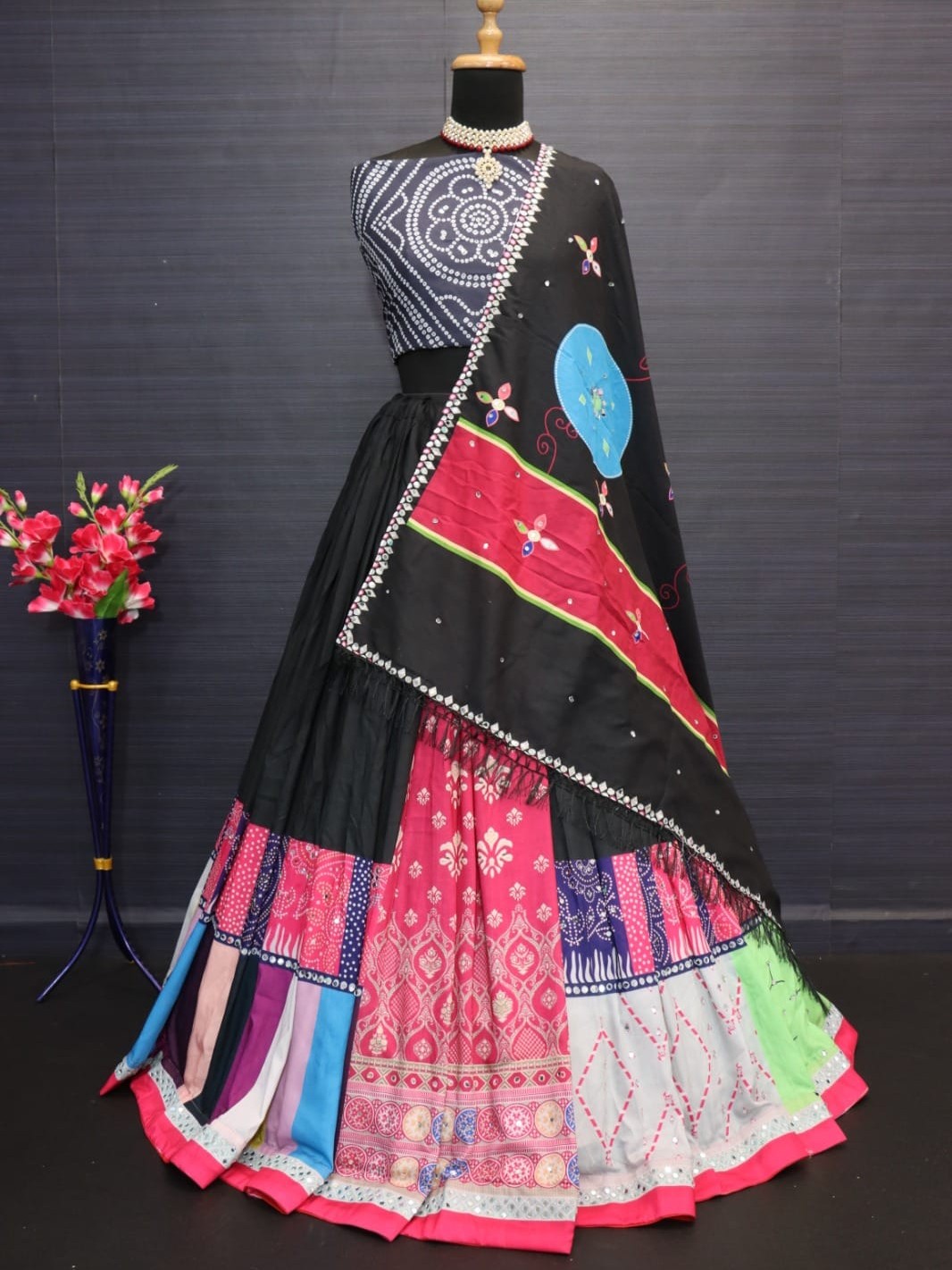 Printed With Real Mirror Lehenga Choli