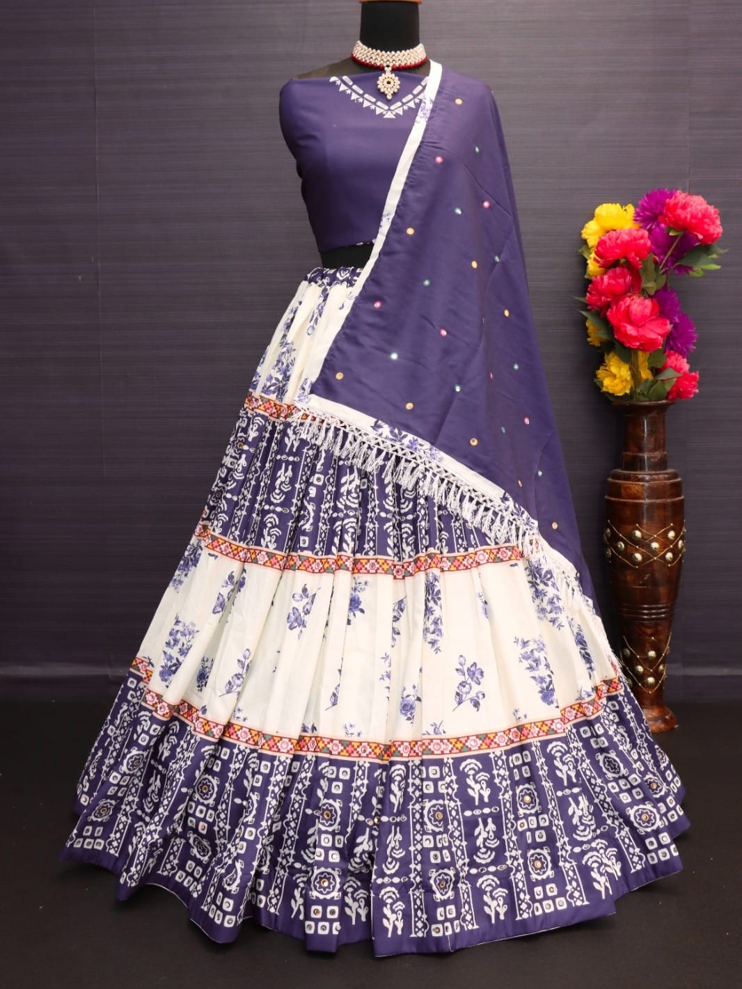 Printed With Real Mirror Lehenga Choli