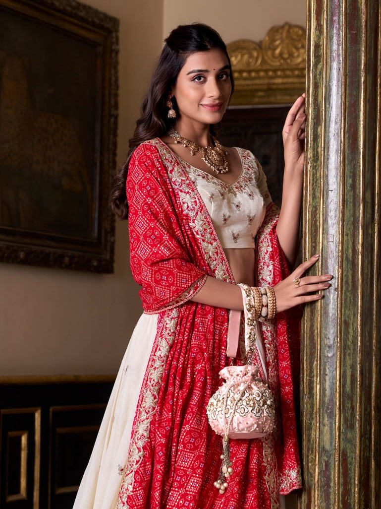 Sequins and Thread Embroidery Work Lehenga Choli